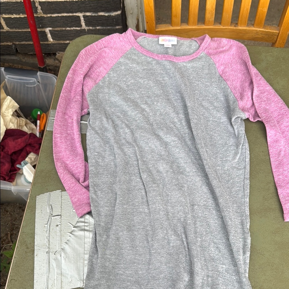 LuLaRoe Pink and Gray Long Sleeve Raglan Tee